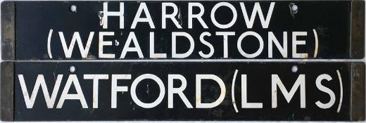 London Underground CO/CP Stock enamel DESTINATION PLATE for Harrow (Wealdstone)/Watford (LMS) on the