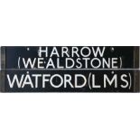 London Underground CO/CP Stock enamel DESTINATION PLATE for Harrow (Wealdstone)/Watford (LMS) on the