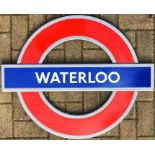 London Underground enamel PLATFORM ROUNDEL SIGN from Waterloo station. A "silhouette" roundel in