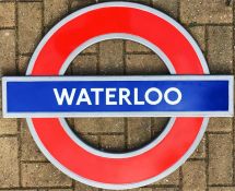 London Underground enamel PLATFORM ROUNDEL SIGN from Waterloo station. A "silhouette" roundel in