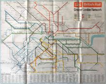 1965 British Rail quad-royal POSTER MAP of the Greater London Network. A most attractive map