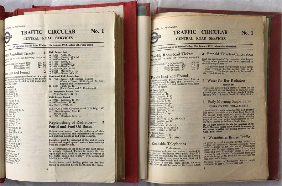 Complete sets of London Transport TRAFFIC CIRCULARS for Central Road Services for the years 1950 (