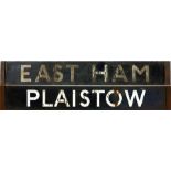 London Underground enamel DESTINATION PLATE for East Ham/Plaistow on the Hammersmith & City Line.