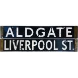 London Underground Q/CO/CP Stock enamel DESTINATION PLATE for Aldgate/Liverpool St on the