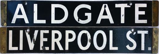 London Underground Q/CO/CP Stock enamel DESTINATION PLATE for Aldgate/Liverpool St on the