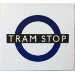 London Transport enamel TRAM STOP FLAG (compulsory version). A single-sided plate (18" x 15" -