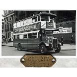 London Transport brass CHASSIS TAG, aka a DUMB-IRON PLATE, for double-deck bus ST 572 accompanied by