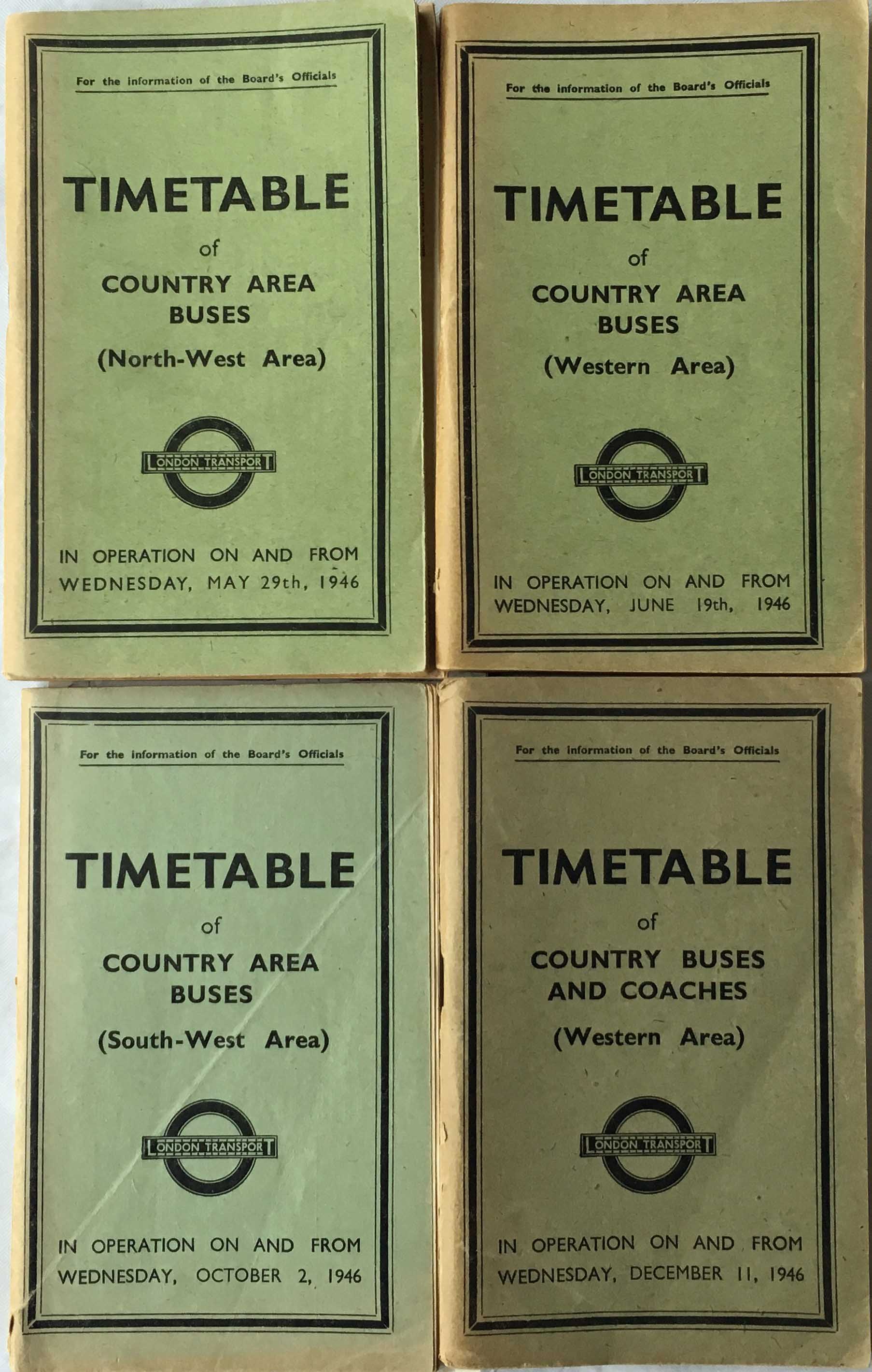 Selection of 1946 London Transport OFFICIALS' TIMETABLE BOOKLETS for Country Area Buses comprising