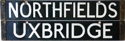 London Underground Standard (1920s) Tube Stock enamel DESTINATION PLATE for Northfields/Uxbridge