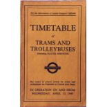 London Transport Officials' TIMETABLE BOOKLET of Trams and Trolleybuses on and from Wednesday, April