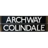 London Underground Standard/1938 Tube Stock enamel DESTINATION PLATE for Archway/Colindale on the