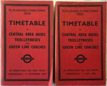 Pair of London Transport Officials' TIMETABLE BOOKLETS ('Inspector's Red Books') of Central Area