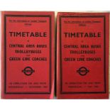 Pair of London Transport Officials' TIMETABLE BOOKLETS ('Inspector's Red Books') of Central Area