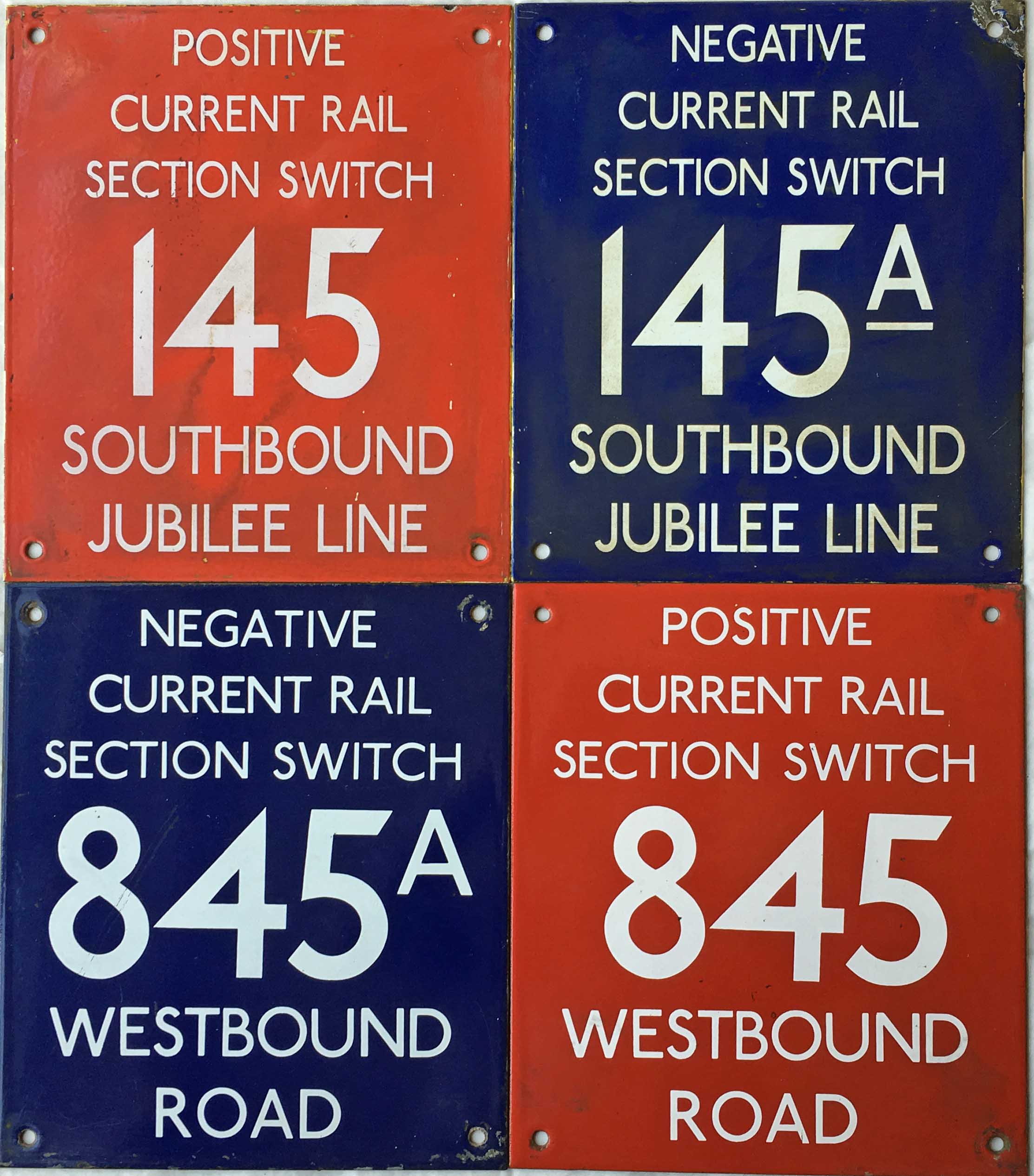 Selection of London Underground enamel SECTION SWITCH PLATES, 2 x positive, 2 x negative. 2 are ex-