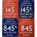 Selection of London Underground enamel SECTION SWITCH PLATES, 2 x positive, 2 x negative. 2 are ex-