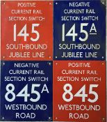 Selection of London Underground enamel SECTION SWITCH PLATES, 2 x positive, 2 x negative. 2 are ex-