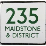 London Transport bus stop enamel E-PLATE for Maidstone & District route 235 with the green lettering