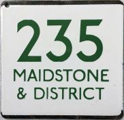 London Transport bus stop enamel E-PLATE for Maidstone & District route 235 with the green lettering