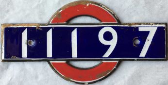 London Underground enamel STOCK-NUMBER PLATE from 1938-Tube Stock Driving Motor Car 11197. These