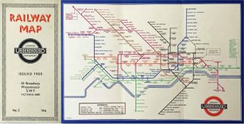 1936 London Underground diagrammatic, card POCKET MAP by H C Beck. Issue No 2, 1936. In very good