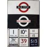 London Transport enamel BUS & RED ARROW STOP FLAG. A 1960s 'bullseye'-style, E6-size, double-