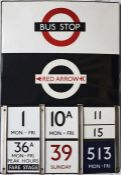 London Transport enamel BUS & RED ARROW STOP FLAG. A 1960s 'bullseye'-style, E6-size, double-