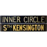 London Underground Q/CO/CP-Stock DESTINATION PLATE Inner Circle/Sth Kensington on the District/