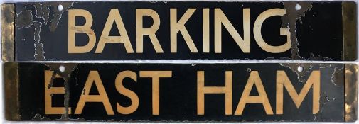 London Underground Q/CO/CP Stock enamel DESTINATION PLATE for Barking/East Ham on the