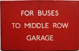 London Transport bus stop enamel G-PLATE "For Buses to Middle Row Garage". A G6-size plate (