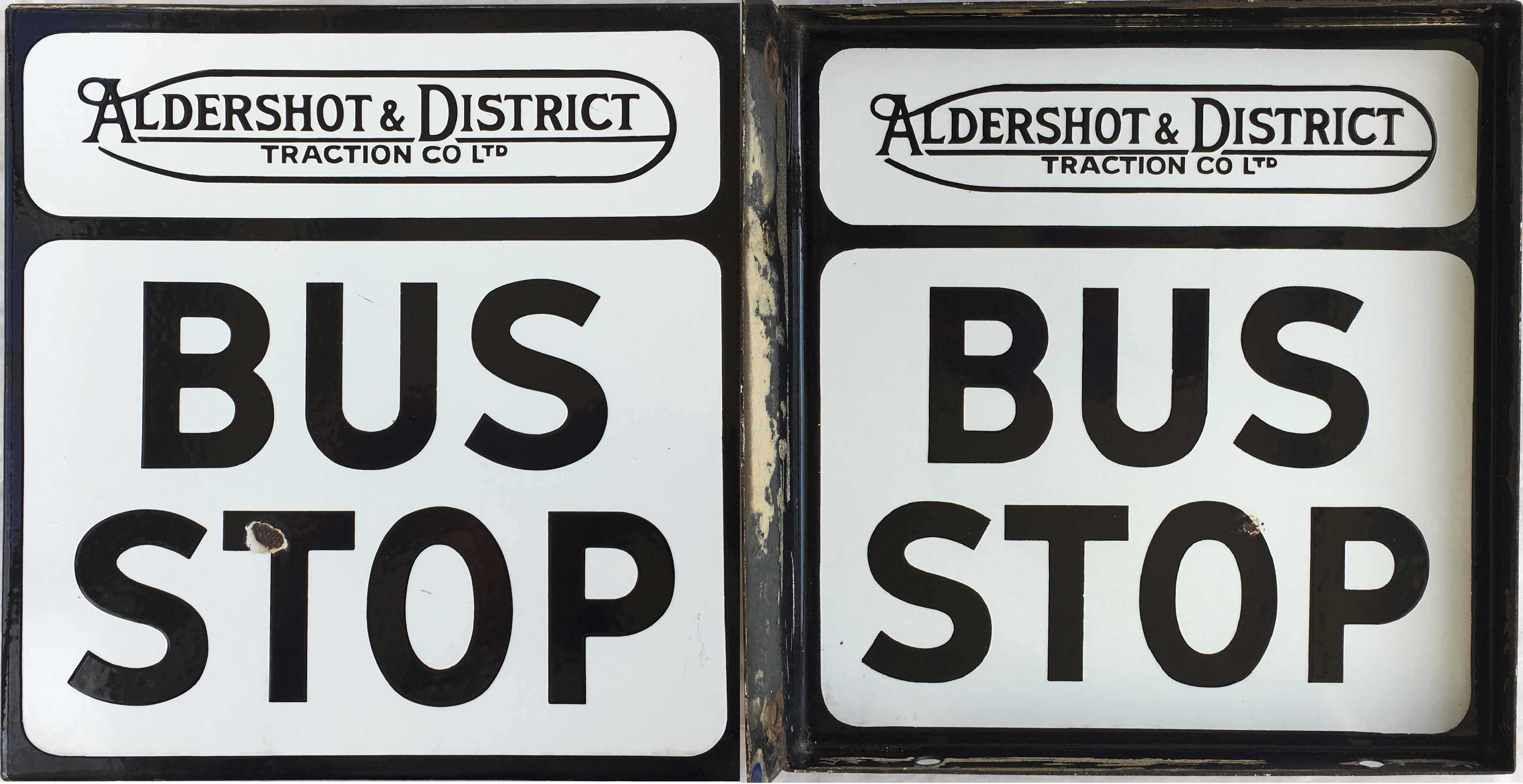 Aldershot & District Traction Co Ltd enamel BUS STOP FLAG from the 1950s/60s. Fully-flanged,