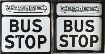 Aldershot & District Traction Co Ltd enamel BUS STOP FLAG from the 1950s/60s. Fully-flanged,