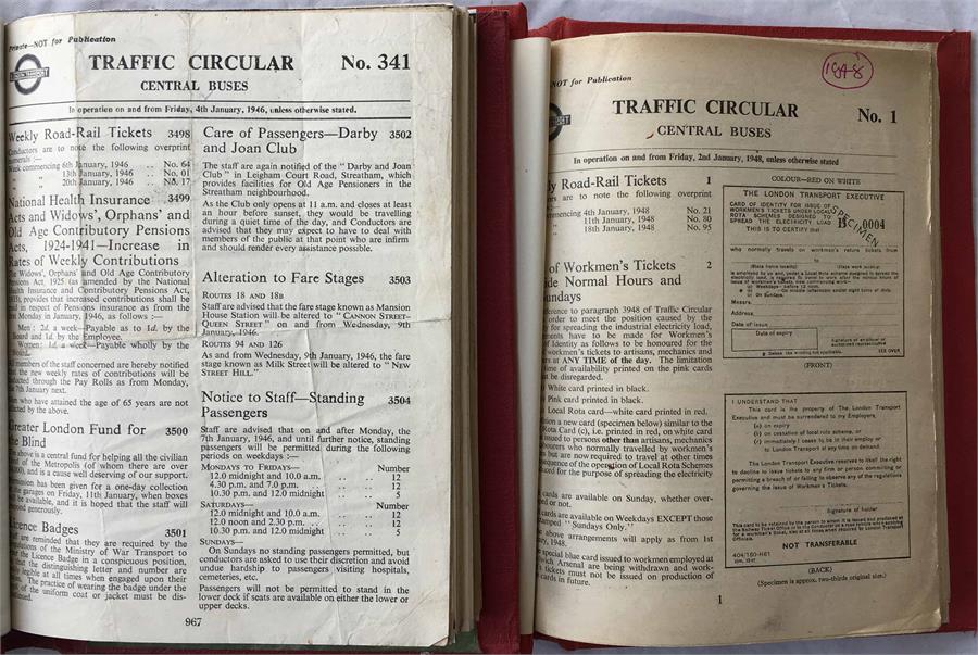 Complete sets of London Transport TRAFFIC CIRCULARS for Central Buses for the years 1946, 1947 (a