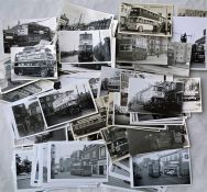 Quantity of b&w London TROLLEYBUS PHOTOGRAPHS, both postcard-size and 6x4, taken in the 1930s, war-