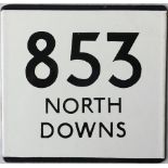 London Transport bus stop enamel E-PLATE for route 853 'North Downs'. This service was a private-