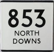 London Transport bus stop enamel E-PLATE for route 853 'North Downs'. This service was a private-