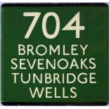 London Transport coach stop enamel E-PLATE for Green Line route 704 destinated Bromley, Sevenoaks,