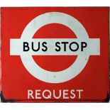 London Transport 1940s/50s enamel BUS STOP FLAG 'Request'. A single-sided sign measuring 17" x