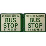 Southern National enamel BUS STOP FLAG. A 1950s/60s double-sided sign in cream and green enamel.