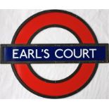 London Underground framed enamel PLATFORM ROUNDEL SIGN from Earl's Court station, probably from