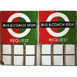 London Transport enamel BUS & COACH STOP FLAG (Request). A 1950s/60s 'bullseye'-style, E6-size,