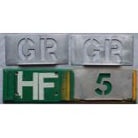 Pair of London Transport GARAGE ALLOCATION STENCILS for Garston (GR) garage plus a STENCIL PLATE