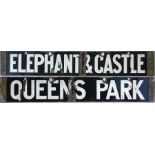 London Underground 1938 Tube Stock enamel DESTINATION PLATE for Elephant & Castle/Queens Park on the