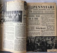 Officially bound volume of PENNYFARE, the London Transport Magazine, for the years 1941-47. This