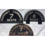 Selection of circa 1950s/60s HACKNEY CARRIAGE PLATES. They measure approx 12" x 7" (31cm x 18cm),
