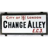 A City of London STREET SIGN from Change Alley, EC3, a thoroughfare between Lombard St & Cornhill in
