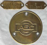 Set of brass PLATES from a London Transport ST-type bus comprising a CHASSIS TAG (DUMB-IRON PLATE)