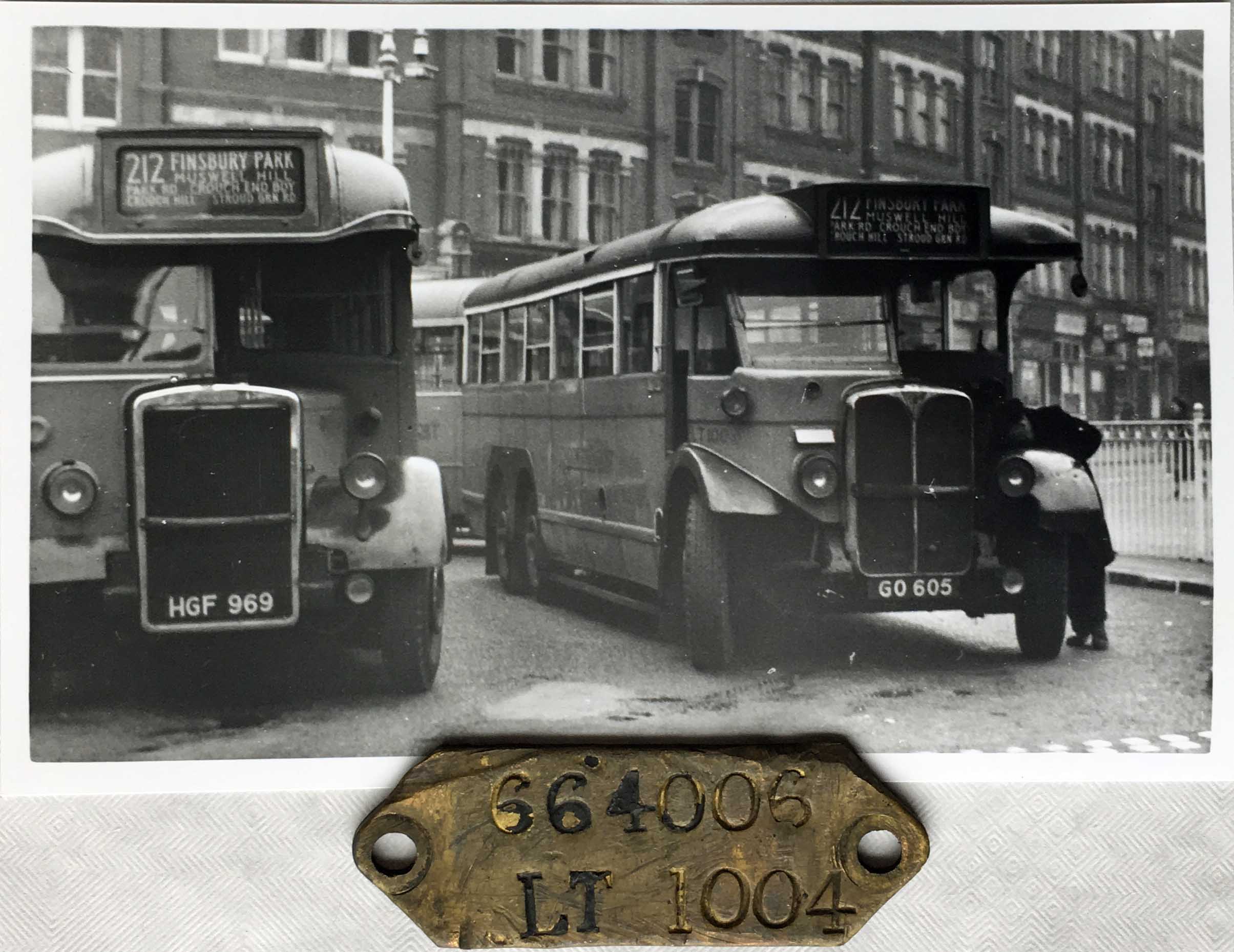 London Transport brass CHASSIS TAG, aka a DUMB-IRON PLATE, for single-deck bus LT 1004 accompanied