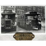 London Transport brass CHASSIS TAG, aka a DUMB-IRON PLATE, for single-deck bus LT 1004 accompanied