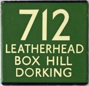 London Transport coach stop enamel E-PLATE for Green Line route 712 destinated Leatherhead, Box