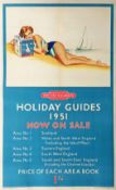 1951 British Railways double-royal POSTER 'Holiday Guides now on sale' by 'Dickens' and featuring